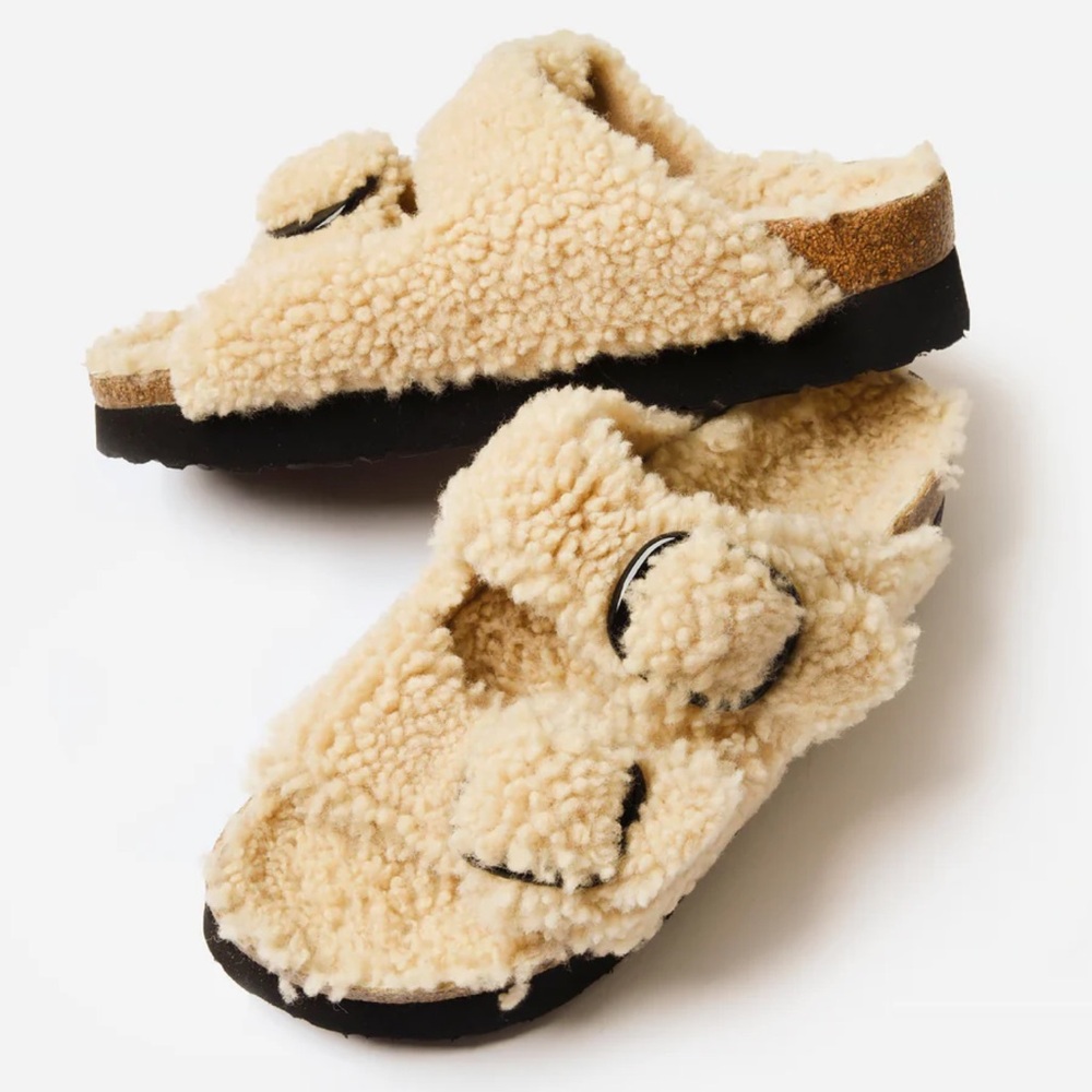 Birkenstock Papillio Tan Shearling Slide Sandals